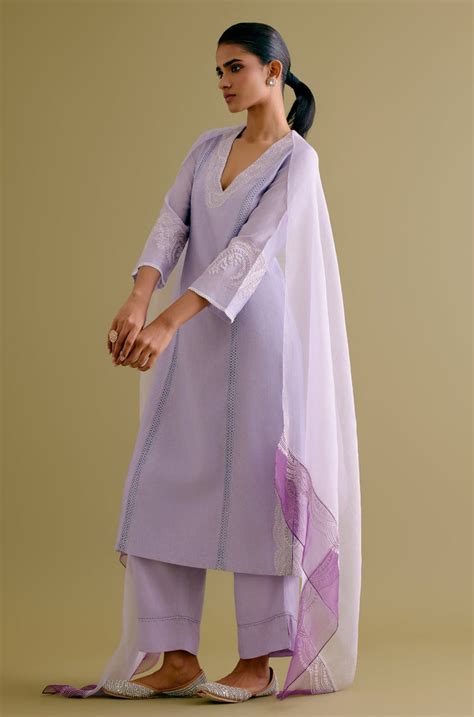 Devnaagri - Lilac Silk Chanderi Dori Embroidered Kurta Set