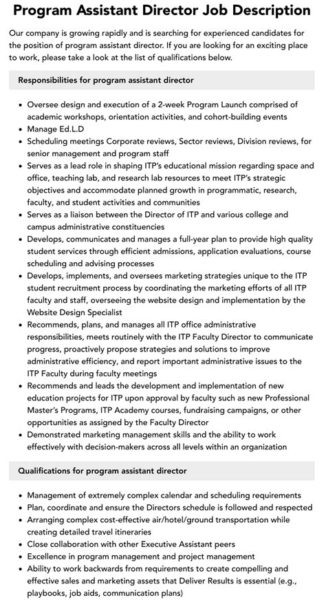 Image result for Assistant Program Director Job Description