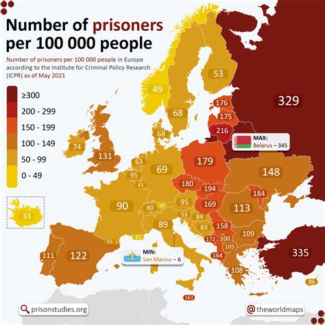 Number of prisoners per 100 000 people in European... - Maps on the Web