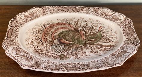 English Transferware Large Turkey Platter, Native American by Johnson ...