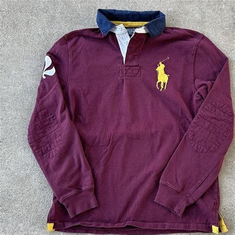 Vintage Polo Rugby Shirt Sick burgundy big... - Depop