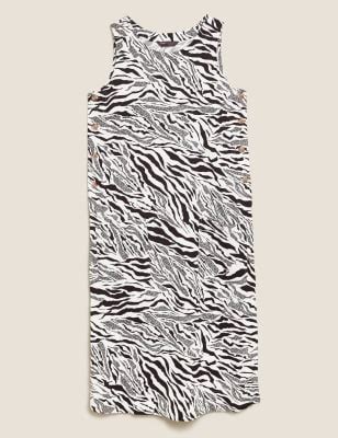 Linen Animal Print Midi Shift Dress