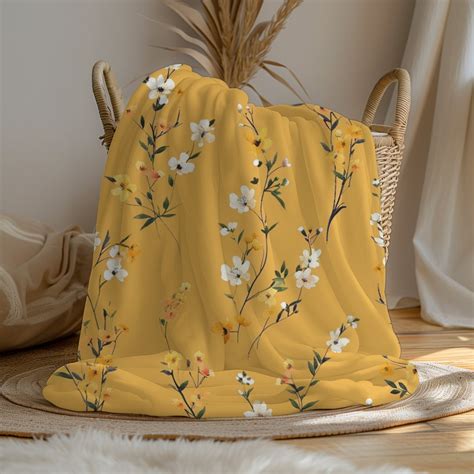 Floral Throw Blanket Yellow Throw Blanket Wildflowers Cute Floral ...