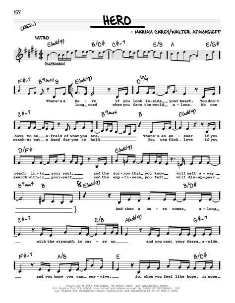 Hero by Mariah Carey Sheet Music for Real Book – Melody, Lyrics ...