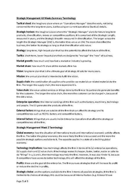 Strategic All Weeks Terminology copy - Strategic Management All Weeks ...
