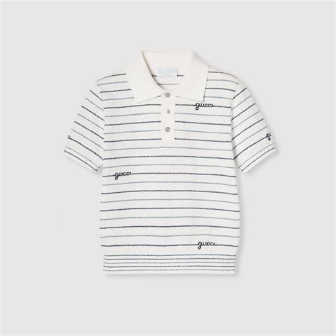 Children's striped cotton polo shirt in white and blue | GUCCI® US