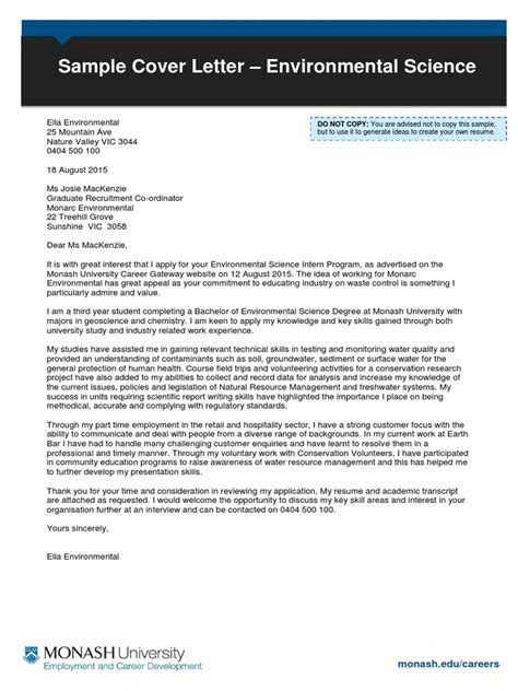 Environmental Science Cover Letter Examples 的图像结果