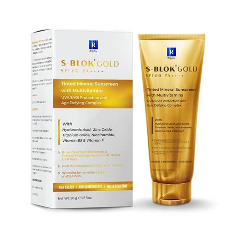 S-Blok Gold Tinted Mineral Sunscreen with Multivitamins SPF60 PA ...