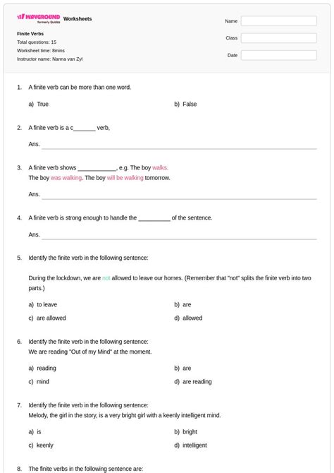 50+ Verbs worksheets for Class 6 on Wayground | Free & Printable