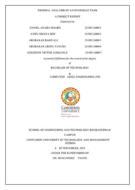 CAE Group 2 Project - THERMAL ANALYSIS OF AN OVERHEAD TANK A PROJECT ...