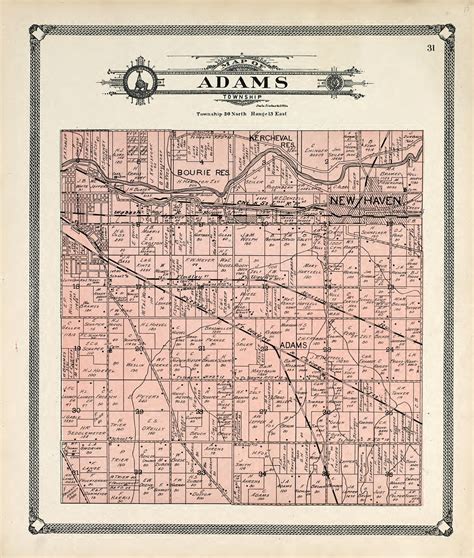 Map of Adams Township from Plat Book of Allen County, Indiana. from 1907 Old Map Print (18.3 in ...
