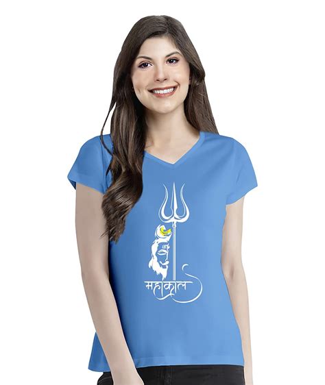 Buy Pooplu Women's Regular Fit Tshirt Mahakal Cotton Graphic Printed V ...