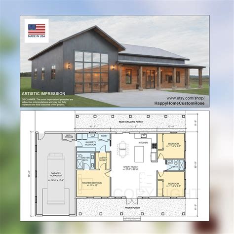 Great oak barn barndominium modern house open plan design 68 x 38 3 bed ...