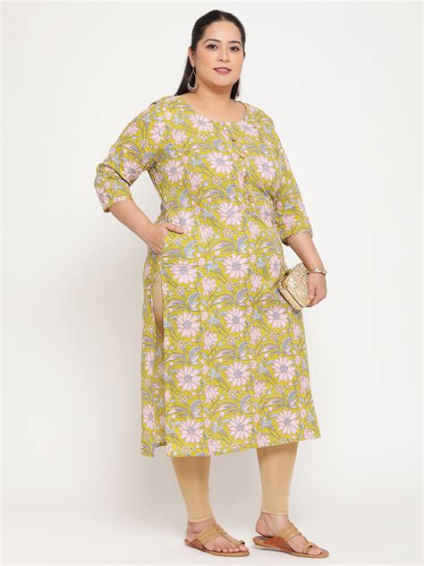 Shop Women Green Floral Printed Plus Size Kurta – Sringam