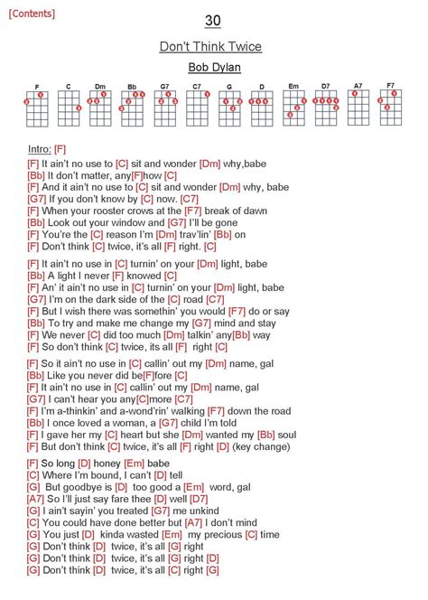 30. Don't Think Twice - Bob Dylan | Ukelele songs, Guitar chords for ...