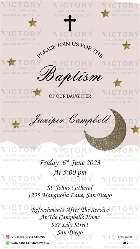 Baptism ceremony invitation card in english language with moon, star a ...