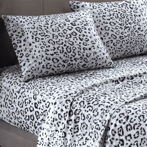 Cozy Spun Snow Leopard Print Sheet Set | Leopard print bedding, Leopard ...
