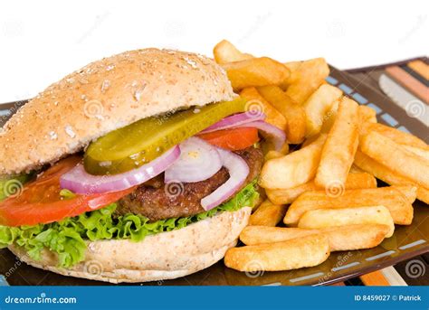 Hamburger and fries stock image. Image of cuisine, restaurant - 8459027