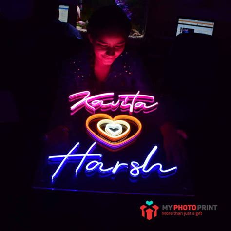Twin Hearts Name Neon Sign – MyPhotoPrint.in