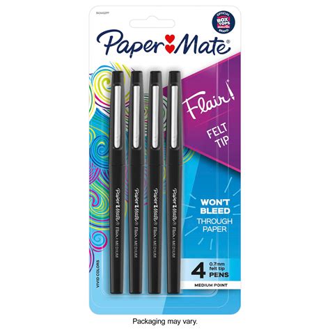 Paper Mate Flair Felt Tip Pens, Medium Point, 0.7mm, Black, 4 Count ...