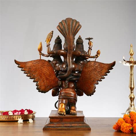 Buy Lord Vishnu with Bhudevi and Sridevi on Garuda 18" - Budhshiv.com