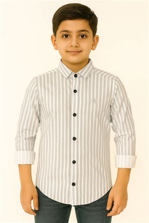 Stylish Grey Striped Shirt for Boys – Casual & Party Wear – Inayah Fashion