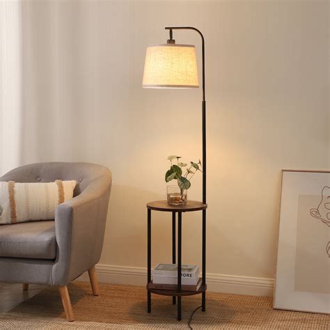 DEWENWILS 62in Wood Floor Lamp with Built-in Table, Combo for Living ...