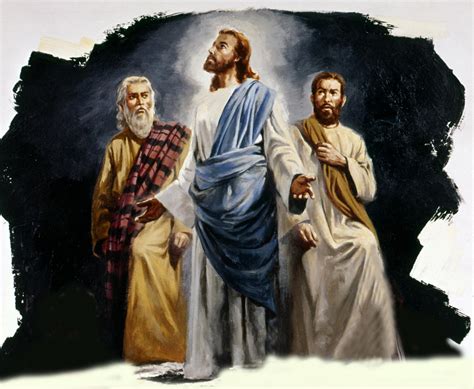 Jesus is transfigured on a mountain