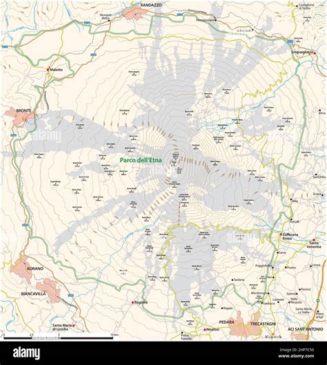 detailed vector map of the Sicilian volcano Etna, Italy Stock Vector ...