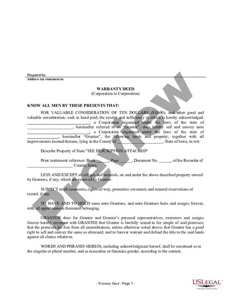 Iowa Warranty Deed from Corporation to Corporation | US Legal Forms