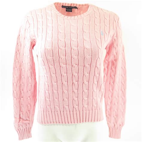 Polo Ralph Lauren Cable Knit Sweater Pink Cotton Womens M Blue Label ...