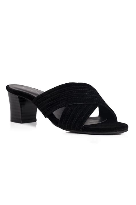 Get Suede Stitch Detail Cross-Strap Block Heels at ₹ 979 | LBB Shop