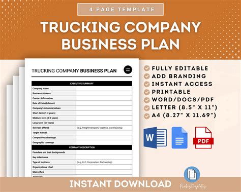 Trucking Company Business Plan Template | ProBizTemplates