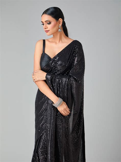 Dashing Black Checkered Sequin Saree – Tirumala Designers