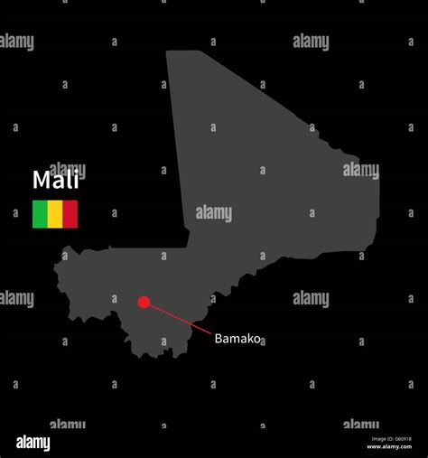 Detailed map of Mali and capital city Bamako with flag on black ...