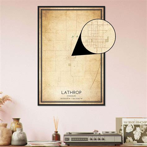Vintage Lathrop Missouri Map Poster, Lathrop MO City Road Wall Art ...