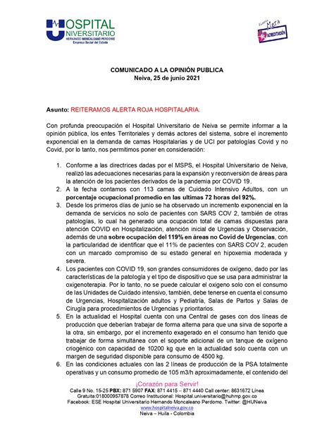 Comunicado a La Opinión Pública Reiteramos Alerta Roja Hospitalaria ...