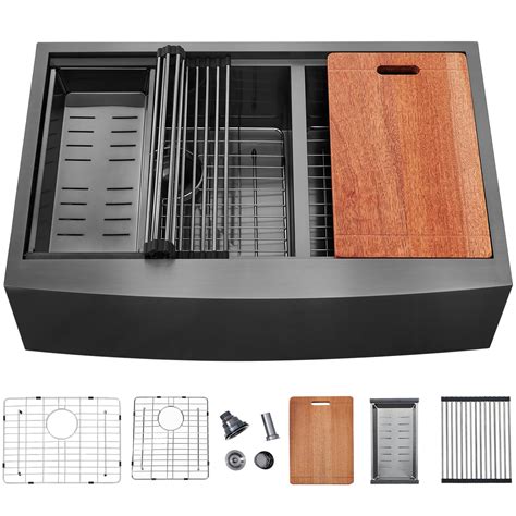 Snapklik.com : 33 Inch Divided 60/40 Black Farmhouse Sink, 33x22 Apron ...
