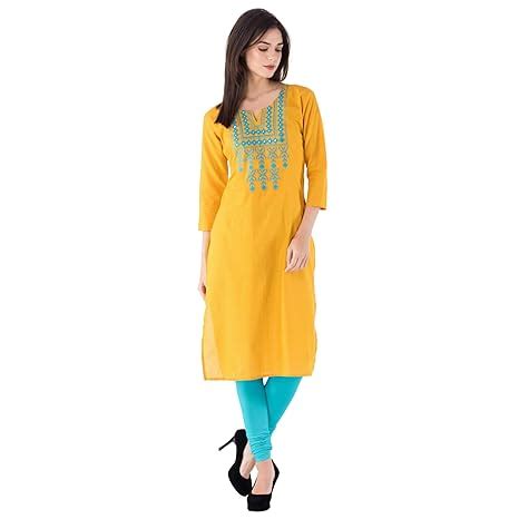 ksharaa 3/4 Sleeve Beautiful Embroidered Pure Cotton Knee Long Kurti ...
