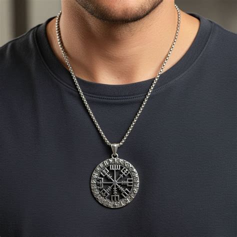 Buy Now Premium SS Pendant/ Necklace - VEGVISIR SHIELD - 40mm Titanium ...