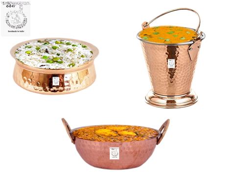 Buy Copper Serving Bucket, Kadai, and Handi Set – 400 ml Bucket, 500 ml ...