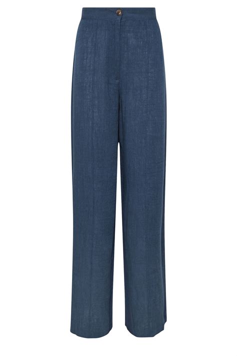 LTS Tall Navy Blue Linen Pleated Wide Leg Trousers | Long Tall Sally