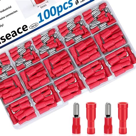 smseace 100PCS Female and Male Red Bullet Quick Splice Crimp terminals ...