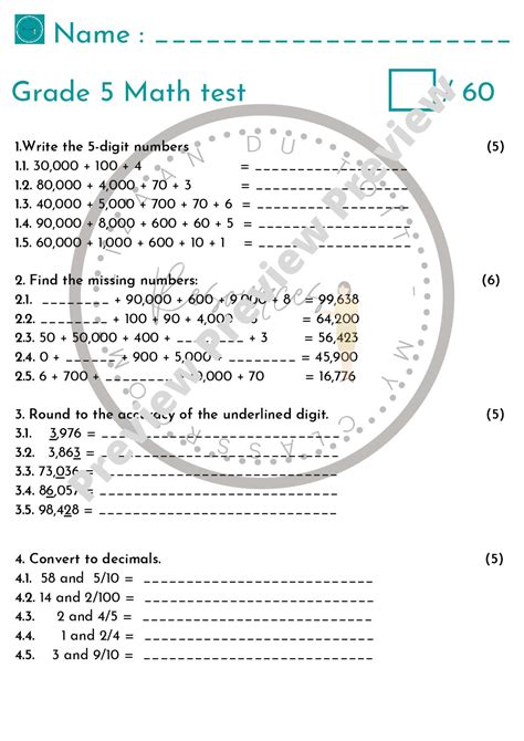 Grade 5 Math test • Teacha! - Worksheets Library