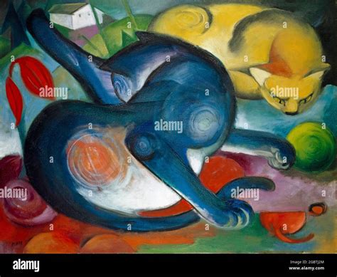 Franz Marc, abstract painting, Two Cats, Blue and Yellow, 1912 Stock ...