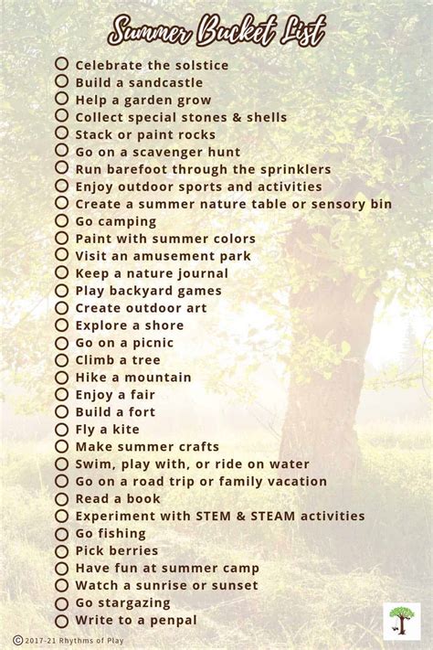 Fun Summer Activities with Printable Bucket List - Rhythms of Play
