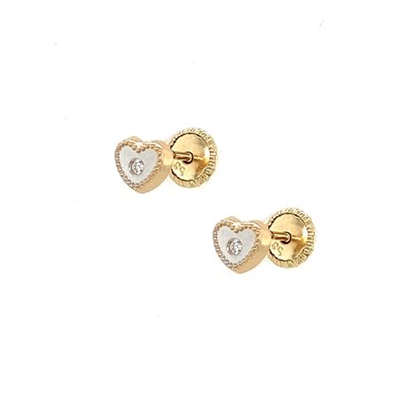 Baby Two-Tone Tiny Heart Earrings | Yellow & Rose Gold Heart Earrings