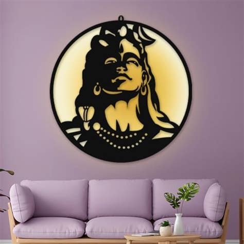 HOME PINE Adiyogi- ShivJi Wall Décor 3d Wall Art with Led Backlight ...