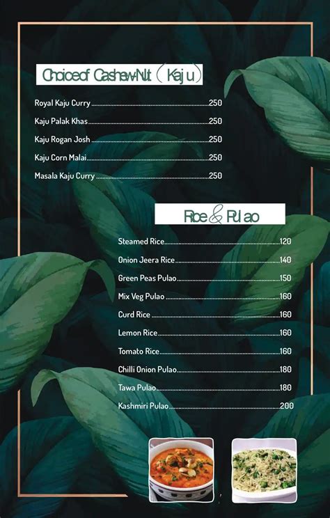 Menu at Balraj Retreat, Gavhalu