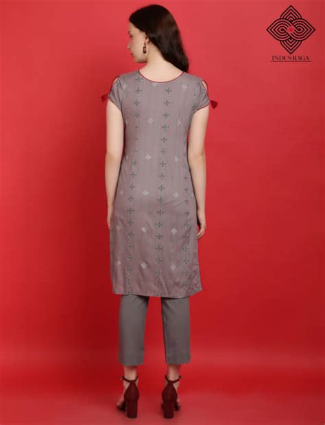 Rayon Printed Straight Kurti for Women Grey – Fashionous